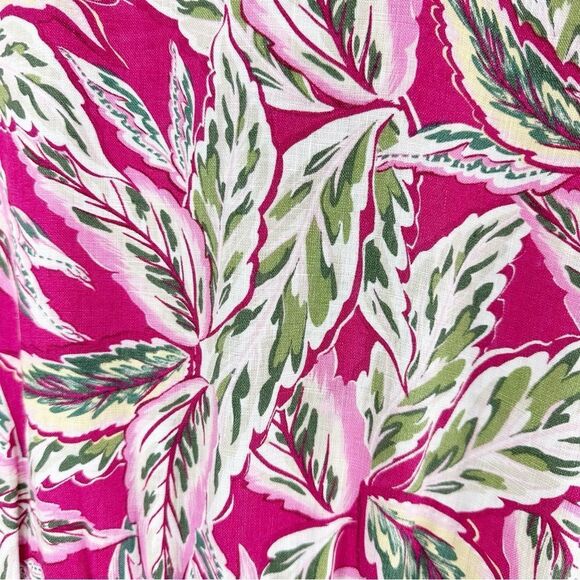 LOFT Beach Palm Tie Front Linen Pink Floral Print 3/4 Puff Sleeve Romper, Size M - Picture 14 of 15